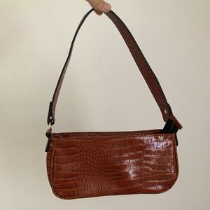 Brown Faux Croc Shoulder Bag